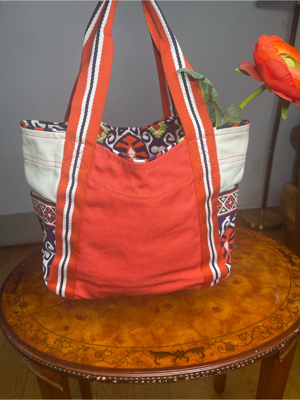 Vera Bradley Orange Canvas Tote with Cream & Purple Accents